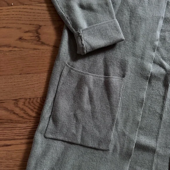 Express Olive Green Open-Front Long Ribbed Cardigan - Picture 3 of 4